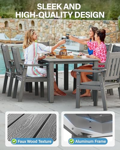 YEFU Outdoor Dining Table for 6: All Weather Rectangular Patio Table with Umbrella Hole and Aluminum Frame - Outdoor Furniture for Outside Backyard/Garden/Pool/Porch/Deck, 300lbs Capacity, Grey - color: Dark Grey, size: 1 Table
