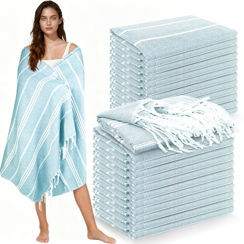 YSYJ 24 Pack Turkish Beach Towel 36"x71" Beach Towels Oversized Bath Towels Sand Free Quick Dry Turkish Towel Bulk Extra Large Pool Blanket Blue - color: Blue, size: 36"x71"- 24 Pack