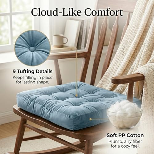 Meditation Cushion Set of 2, Floor Cushions for Adults, Velvet Floor Pillows for Sitting, Tufted Seat Cushions for Yoga, Living Room, Bedroom & Reading Nook, Machine Washable, 22 x 22 Inch, Blue - color: Blue, size: 2pack