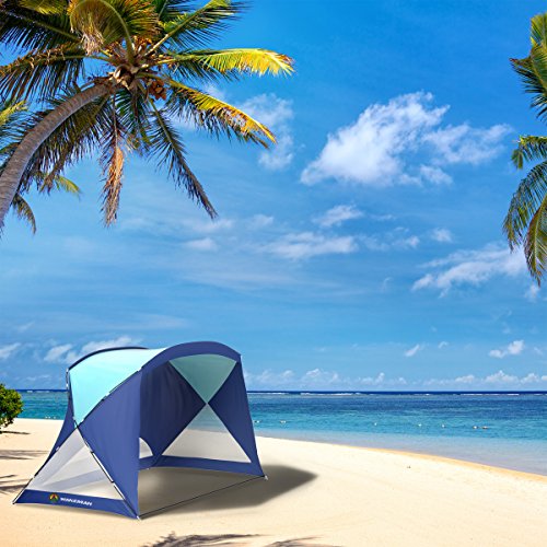 Beach Tent - Sun Shelter for Shade with UV Protection and Water-Resistant Coating for Sports Events and More with Carry Bag by Wakeman Outdoors - color: Turquoise/Blue