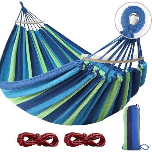 MOSFiATA Hammocks Portable Camping Hammock Upgraded 550lb Comfortable Fabric Hammock with Two Anti Roll Balance Beam and Sturdy Tree Straps for Camping, Patio, Backyard, Outdoor （Blue Green） - color: Blue Green