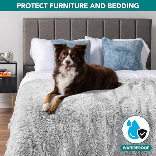 PetAmi Waterproof Dog Blanket for Couch, Bed & Furniture,Reversible Sherpa & Faux Fur Pet Blanket, Leakproof Blanket for Dog Cat, Washable Couch Protector, Soft Calming Pet Throw (40x60, Light Gray) - color: Light Grey, size: Large (40x60)