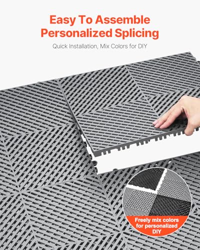 VEVOR Interlocking Drainage Mat, 15.7” x 15.7” Modular Interlocking Cushion, 24 Pcs Splicing Drainage Mats, Non-Slip PP Drainage Floor Tile and Shower Mat, for Garage, Garden, Kitchen & Outdoor, Gray - color: Grey, size: 15.7 x 15.7 inch