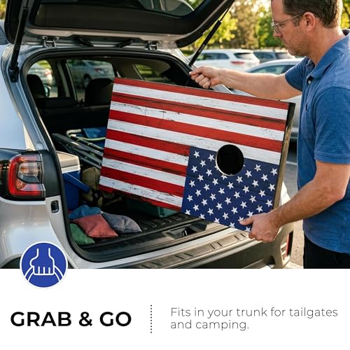Cornhole Board Set Cornhole Games for Adults Portable Choose Regulation or Tailgate Size - style: 3' x 2' American Flag