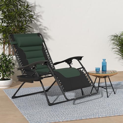 Best Choice Products Oversized Padded Zero Gravity Chair, Folding Outdoor Patio Recliner, XL Anti Gravity Lounger for Backyard w/Headrest, Cup Holder, Side Tray, Polyester Mesh - Forest Green - color: Black/Forest Green