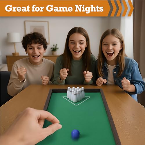 Sterling Games Tabletop Bowling Combo Set, Wooden Arcade Board with Marbles and Pins, Indoor Table Top Game for Kids and Family - style: Bowling/Bocce