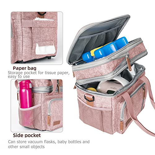 MOV COMPRA Lunch Bag for Women Men, Expandable Large Adult Insulated Lunch Box for Work, Leakproof Double Deck Lunch Box Cooler Tote Bag with Removable Shoulder Strap (PINK) - color: Pink