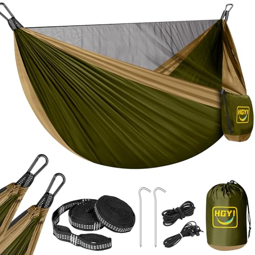 Camping Hammock Mosquito Net,Double & Single Portable Hammocks Hammocks with 2 Tree Straps,Hammock Tent for Travel Camping,Camping Accessories for Indoor Outdoor Hiking Backpacking Backyard Beach - color: Green&khaki, size: Large