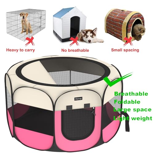 Portable Pet Puppy Dog Cat Playpen, 8-Panel Indoor/Outdoor Puppy Pen with Shade Cover & Travel Bag - Waterproof Dog Cat Tent - color: Pink, style: Medium(36"x36"x23" with free bonus)