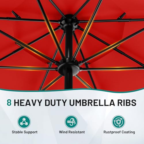 AreShark 9ft 3-Tier Patio Umbrellas, Outdoor Umbrella with 8 Sturdy Ribs UV Protection Windproof, Market Table Umbrella w/Push Button Tilt & Crank for Pool, Porch, Deck, Garden(Red) - color: Red