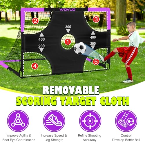 Kids Soccer Goals for Backyard Set of 2, 6x4 ft Portable Toddler Soccer Goal Training Equipment with Soccer Target, Ball, Cones, Soccer Net for Kids Age 3-5 6-8 8-12 10-12-14 Outdoor Sports Games Gift - color: Black Purple