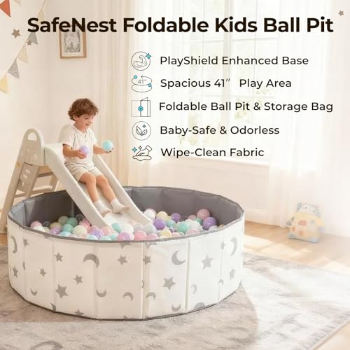 40Inch Kids Ball Pit, Foldable & Portable & Reusable Balls Pool for Toddlers,Playpen/Fence for Baby, Play Pool for Dog, Indoor & Outdoor Use, Oversized (Star/Moon) - color: Gray,white