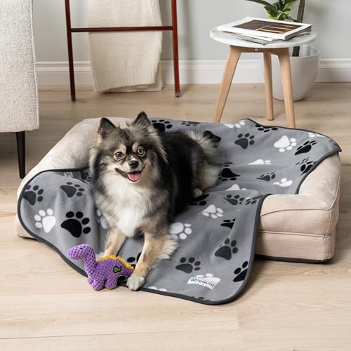 PetAmi Waterproof Dog Blanket for Medium Large Pets Dogs Cats, Pet Couch Cover Protector for Furniture, Reversible Washable Soft Fleece Cat Blanket for Bed Couch Sofa, 40x60 (Taupe/Beige) - color: Paw Print Gray, size: Medium (29x40)
