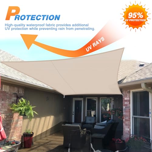 TANG 5'x5' Waterproof Sun Shade Sail Rectangle Outdoor Canopy UV Block Shade Cloth with Curved Edge for Patio Backyard Pool Pergola Cover, Beige - color: Beige, size: 5'x5'