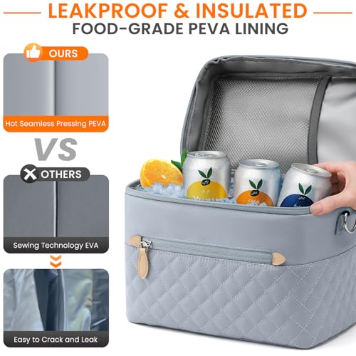 Tenot Insulated Lunch Box for Women Reusable, Leak Proof Cooler Lunch Bag Women for Work Stylish Quilted Lunch Tote Bag for Adult Picnic Travel Hiking Light Blue - color: Light Blue