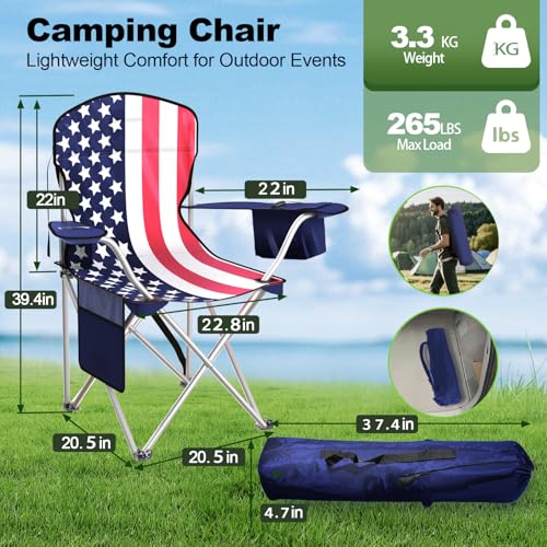 VTOY Folding Camping Chairs Durable 600D Oxford, Portable Outdoor Chair with Cooler Pouch, Cup Holder & Storage Pocket for Camping, Beach, Fishing - color: 2 Pack, Flag Color