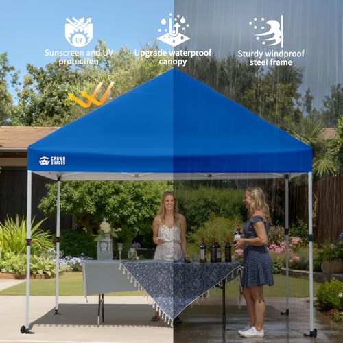 CROWN SHADES 10x10 Heavy Duty Canopy - Premium Pop Up Canopy Tent - Extra Sun Shade Protection with 400D Strength Oxford Fabric - Great for Trade Shows, Events, Tailgates & Commercial Use, Blue - color: Blue, size: 10x10