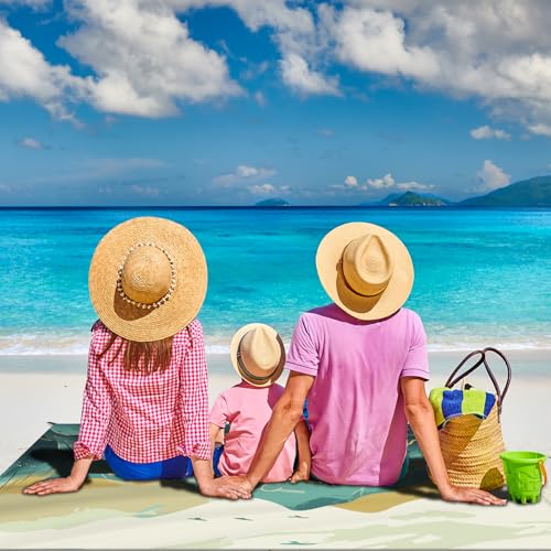 Beach Blanket Waterproof Sandproof Large Beach Mat 79" X 83" for 2-4 Adults Sand Free Mat Quick Drying,Lightweight & Durable with 4 Stakes & 4 Corner Pockets for Beach Travel Camping.(Mountain) - color: Mountain, size: 79" X 83"