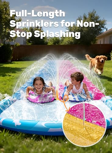 JOYIN 22.5FT Water Slide and 2 Inflatable Boards, Extra Long Heavy Duty Double Lawn Waterslide with Sprinkler for Kids Adults Backyard Summer Water Toy Outdoor Fun, Blue, Pink - color: Blue, Pink, size: 22.5ft