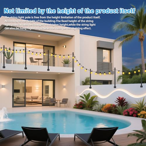 AHRLHR 8 Pack 2.8Ft String Light Poles,Light Poles for Outside Lights,Outdoor with Fence Brackets Hanging Lights,Metal Stand Deck Patio Backyard - size: 8 Pack-2.8FT
