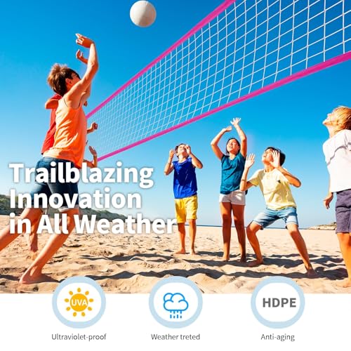 Professional Volleyball Net Outdoor Heavy Duty, All Weather Enhanced, Extended Stainless Steel Cable, Extra Thick Borders, for Backyard Beach Pool Indoor Outdoor- Regulation 32x3FT (Net Only) - color: Pink