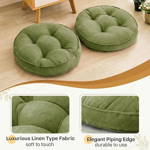 1 MIDDLE ONE Floor Pillow Set of 2, Memory Foam Floor Cushions for Adults, Large Meditation Pillow for Sitting, 22 x 22 Inches (Round | Green) - color: Round | Green
