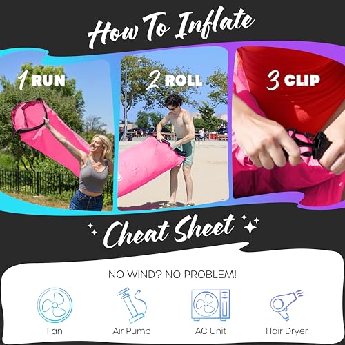 Nevlers 450Lbs Cap Outdoor Inflatable Couch for Camping in Pink | Tough 210T Polyester Air Chair Inflatable Lounger | Inflatable Chairs for Movie Night, Hiking, Travel Beach Chair & Portable Hammock - color: Pink, size: 1 Pack