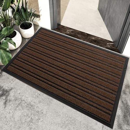 BEHERO Door Mat Outdoor Entrance, 30.5x17 Inches, Extra Durable Front Door Mat Outside, Heavy Duty Welcome Mat for Outside Entry, Back Door Mats Non Slip, Waterproof All-Season Doormats, Coffee - color: Burgundy, size: 30.5" x 17" (Rectangular)