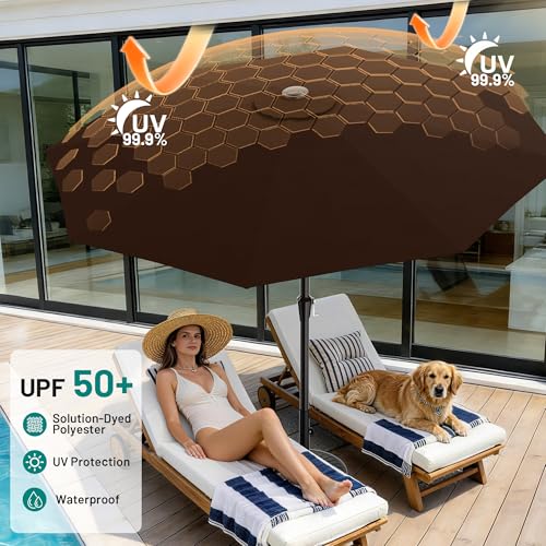 AreShark 10 FT Outdoor Patio Umbrella, Patio Table Umbrella with Push Button Tilt and Crank, Outdoor Patio Umbrellas with 8 Fiberglass Ribs, Patio Umbrellas for Market, Garden, Pool (Brown) - color: Brown