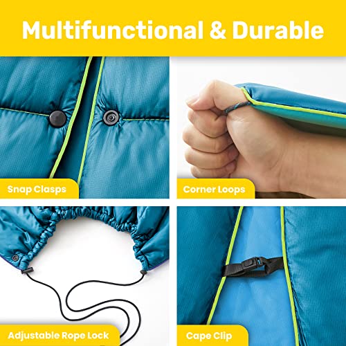 UNIKOME Waterproof Puffy Camping Blanket - Lightweight Packable Outdoor Quilt with Snaps & Corner Loops, Warm Compact Blanket for Cold Weather Hiking Picnic Stadium Travel, 75"×52", Lake Blue&Sky Blue - color: 01 Lake Blue&sky Blue