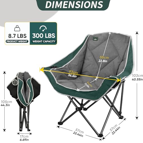 Northroad 2 Pack Oversized Camping Chair,Outdoor Padded Folding Lawn Chair w/Cup Holder,Carry Bag for Beach, Hiking, and Picnics,Heavy-Duty 300-lbs Capacity, Grey&Green - color: Grey&green