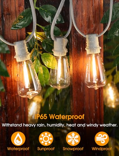 Larkvue 50FT(2x25FT) Outdoor String Lights, Patio Lights with 20+2 LED Dimmable Waterproof ST38 Vintage Bulbs for Wedding Garden Party Decor, White - color: White, size: 50FT