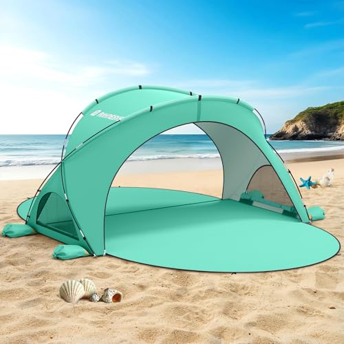 Raynesys Beach Tent Sun Shelter, Beach Shade Tent with UPF50+ UV Protection, Sun Shelter for 1-6 Person, Beaches Shade with 2 Zippered Doors, Portable Tents for Camping Fishing, Green - color: Green, size: For 6 Person