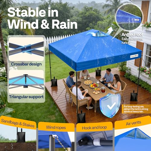 VIVOHOME 10x10ft Pop Up Canopy Tent One Push Setup Outdoor Portable Shelter Tent Heavy Duty with Wheel Carry Bag and 4 Sandbags, Blue - color: Blue, size: 10x10 ft