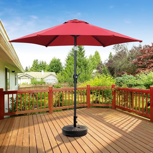 HYD-Parts 9FT Patio Umbrella Outdoor Table Umbrella,Market Umbrella with Push Button Tilt and Crank for Garden, Lawn, Deck, Backyard & Pool, with a Base (Red) - color: Red, size: Umbrella+Base