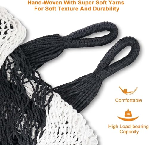 Lazy Daze Hammocks Handwoven Mayan Hammock with Heavy Duty Steel Stand, 10.5 FT Soft Rope Double Hammock for Patio Outside, 550 lbs Weight Capacity, Black/White - color: Black/White