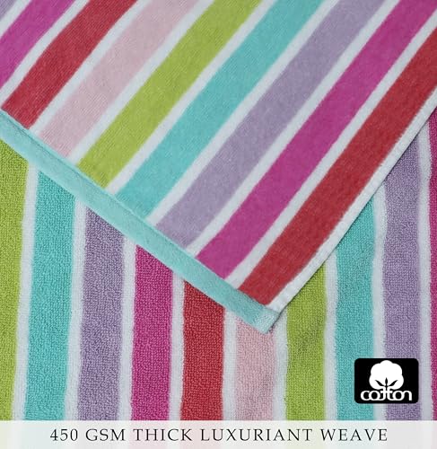 COTTON CRAFT Oversized Beach Towel - 2 Pack XL 39 x 68 inches Big & Huge Beach Blanket Towel - 100% Cotton Dobby Terry Velour Stripe - Super Soft Luxury - Pool Picnic Bath - Pink Multi - color: Cabana Stripe - Pink Multi, size: 2 Pack - 39x68