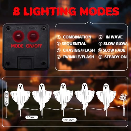 Halloween Decorations Solar Halloween Ghost Lights - Outdoor Ground Stake Spooky Decorations Ghosts for Yard Lawn Patio Porch Holiday Decor (Set of 5)