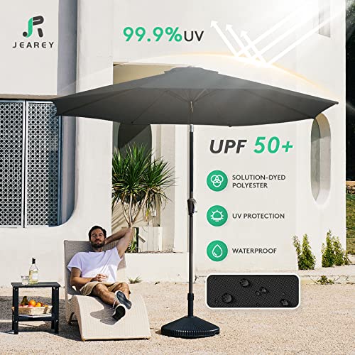 JEAREY 9FT Outdoor Patio Umbrella Outdoor Table Umbrella with Push Button Tilt and Crank, Market Umbrella 8 Sturdy Ribs UV Protection Waterproof for Garden, Deck, Backyard, Pool (Black) - color: Black