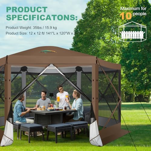 COBIZI 12x12 FT Pop Up Canopy Extendable Tent, Gazebos On Clearance, Screened in Gazebo,Screen Tents Portable carpas para Patio for Outdoor Camping,Backyard, Garden, Brown(Upgraded) - color: Brown, size: Extendable 12x12 FT Stargazer