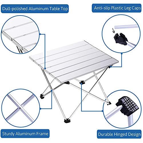 Grope Small Folding Camping Table with Aluminum Table Top, Beach Table for Sand with Carrying Bag,Prefect for Outdoor, Picnic, BBQ, Cooking, Festival (Silver-S) - color: Silver, size: Small