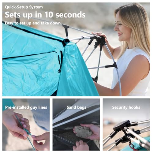 Three Bears Pop Up Beach Tent Sun Shade Shelter for 3-4 Person, UPF 50＋ UV Protection, Lightweight & Easy Setup Beach Shade Canopy, Portable Beach Shade Tent Beach Cabana (Blue) - color: Blue