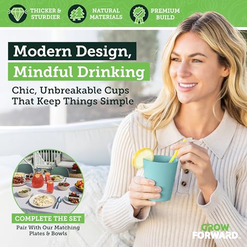 Grow Forward Premium Wheat Straw Cups - 13 & 20 oz Unbreakable BPA Free Hard Plastic Cups - Reusable Lightweight Plastic Drinking Glasses for Kitchen, Outdoor, Water, Camping, RV - Seascape - color: Seascape, size: 13/20oz