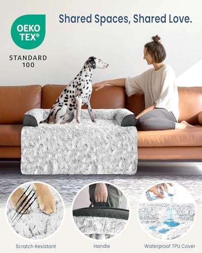 Calming Extra Large Dog Bed for Couch, 45 x 37 inch Removable Couch Cover for Dogs Washable, Non-Slip Fluffy Plush Dog Sofa Mat for Furniture Protector - Grey - color: Grey, size: X-Large
