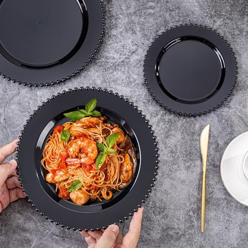 U-QE 60PCS Black Plastic Plates - Heavy Duty Black Disposable Plates Including 30PCS 10'' Dinner & 30PCS 7.5'' Dessert Plates -Hard Plastic Plate for Party Wedding Bridal Shower - color: Black