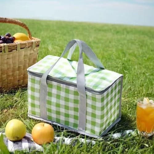 Insulated Picnic Cooler Bag - Zippered Top, Keeps Hot or Cold - Perfect for Picnics, Beach, Food Delivery & Outdoor (13.8x7.9x7.9 in) - color: Green