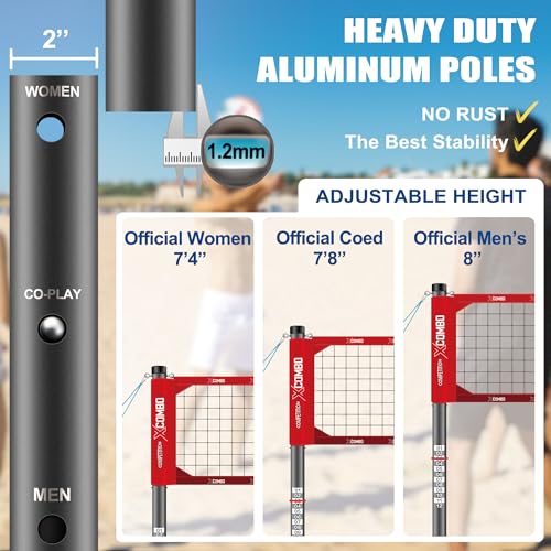 Professional Volleyball Net Set Heavy Duty for Outdoor Backyard Portable with Aluminum Adjustable Height Scoring Poles, Regulation Nets System for Tournament, Grass - color: Red