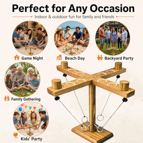 Ring Toss Game for Adults, Wooden Hook and Ring Game, Tabletop & Yard Games for Indoor Outdoor Social Play, Party Games for Family and Friends, Gift Idea - size: Medium(12in*12in*13in)