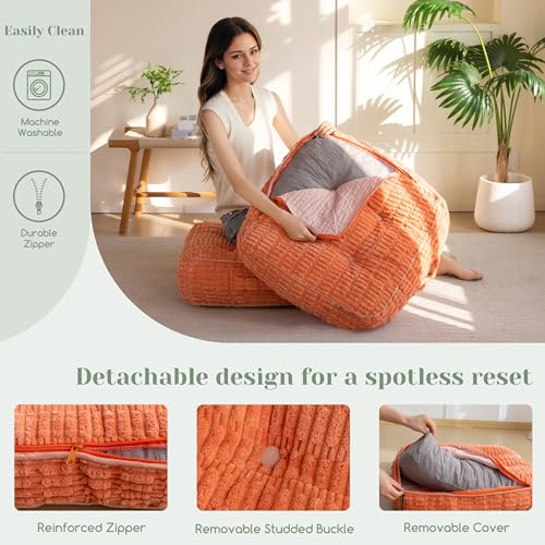 HIGOGOGO 8" Floor Pillow Cushion for Adults, Meditation Cushion Pillow, Blended Corduroy Cover, Large Square Floor Sitting for Tatami Living Room or Yoga, 22x22 Inch, Coral - color: Square Coral, size: 8" Thick(Pack of 1)