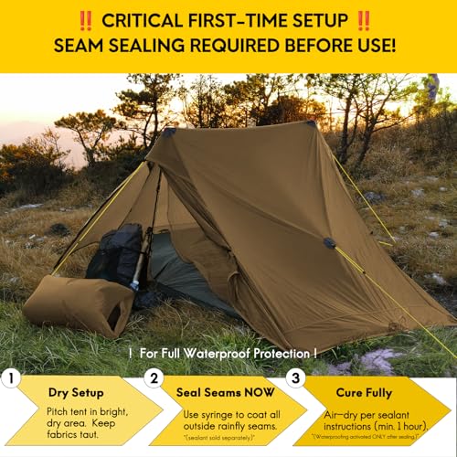 LANSHAN Ultralight Tent 3-Season Backpacking Tent for 1-Person or 2-Person Camping, Trekking, Kayaking, Climbing, Hiking - color: Pro 2-person, khaki